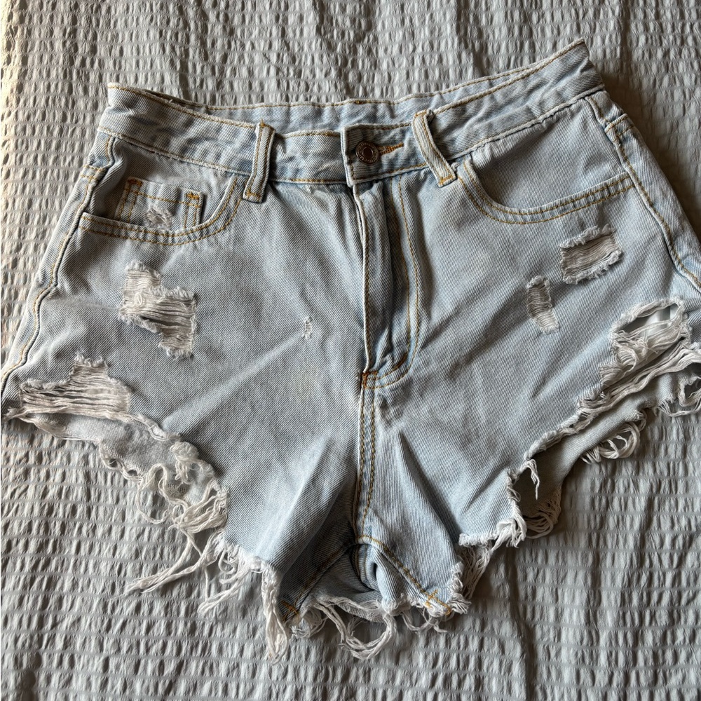 SHEIN Light Blue Distressed Jean Shorts